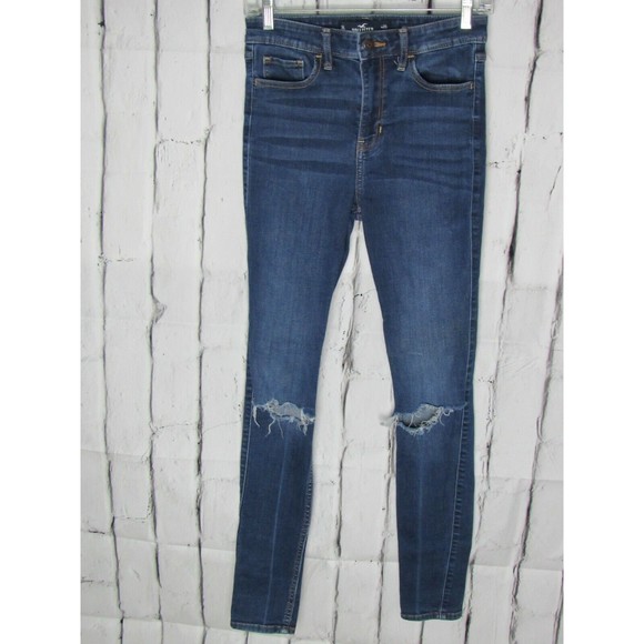 Hollister Denim - Hollister Women Jeans Size 3 Long Blue High Rise Super Skinny Distressed Denim